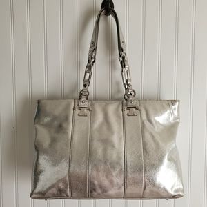 Tory Burch Distressed Nico East-West Tote Silver